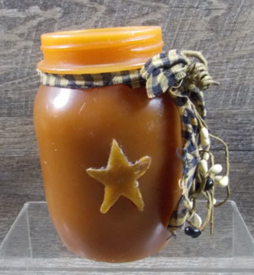 Orange Wax Jar Battery Operated LED Flicker Candle w/Pip Berries & Country Cloth