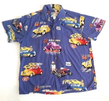 Hawaiian Camp Shirt Hot Rods Cars Duece 101 Route 66 Rayon L Mens Paradise Found