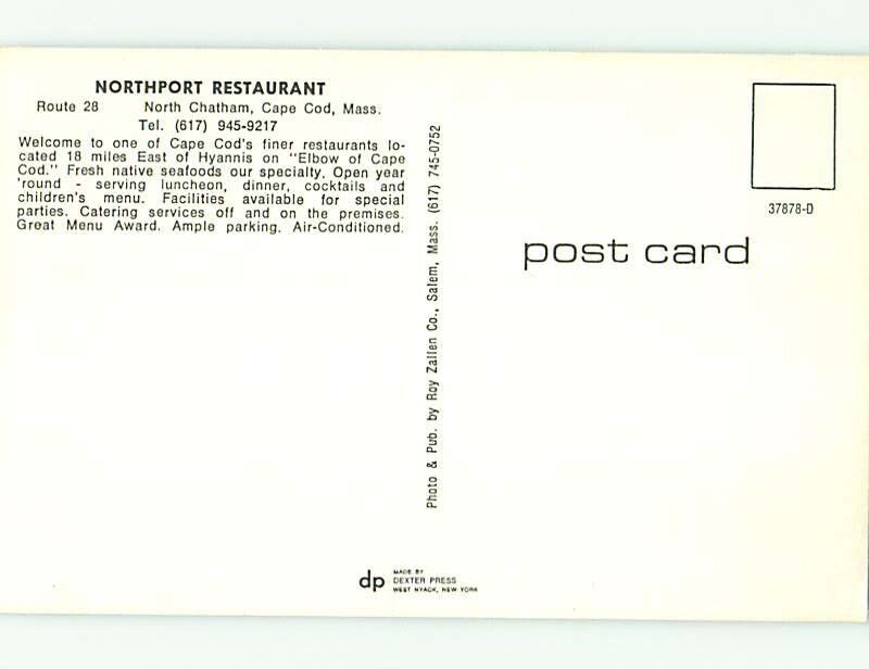 Unused Pre1980 CARS & NORTHPORT RESTAURANT Cape Cod North Chatham MA