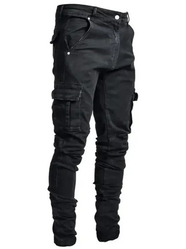 Stretch Jeans for Men Black Big Side Pockets Cargo Male Jeans Fashion Zipper - Bild 25 von 30