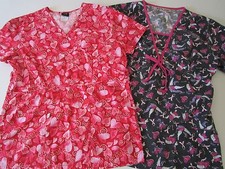 Ladies Scrubs MEDIUM Medical Dental Shirts Hospital Hearts Breast Cancer Tops