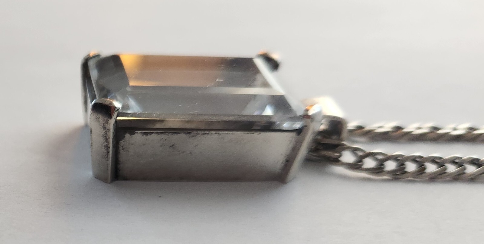 Silver Crystal Clear Quartz Rectangle Pendant 925… - image 6