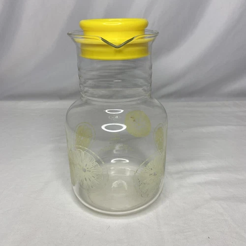 VINTAGE Pyrex 1.5 Quart Glass Lemonade Pitcher Carafe Lemon Slices Corning #3515