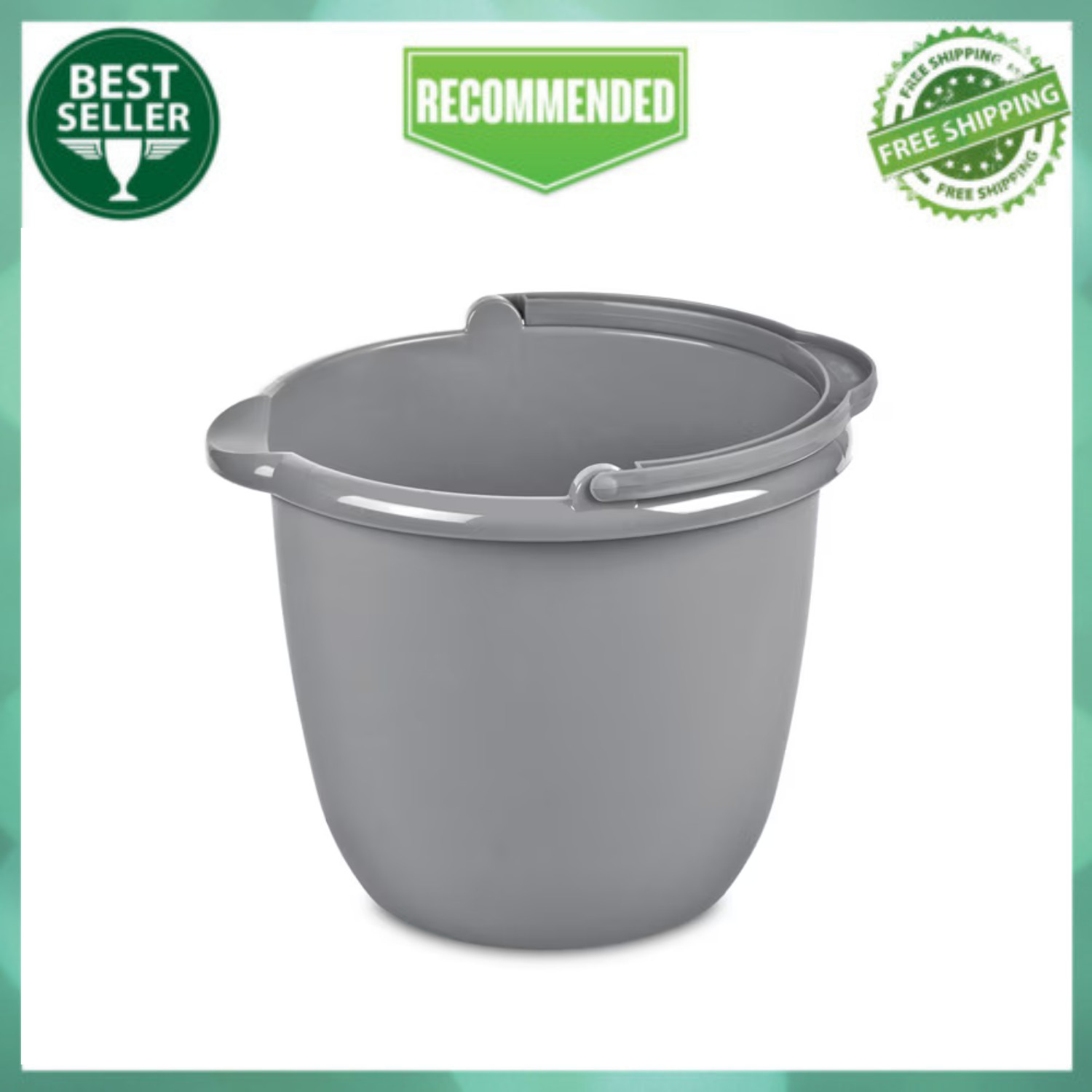 Sterilite 10 Qt. Spout Pail Classic Titanium Durable Plastic Bucket with Handle