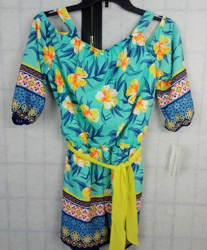 My Michelle Girl's Green Floral Cold Shoulder Romper Size XL NWT - Picture 4 of 10