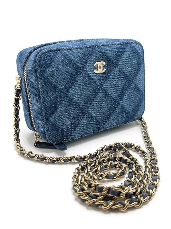 Authentic CHANEL Denim Blue Mini Camera Bag in Gold Hardware Brand New