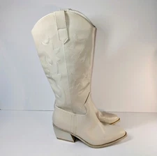 Madden NYC Boots Women 6 Ivory Embroidered Tall Western Country Cowgirl Rodeo