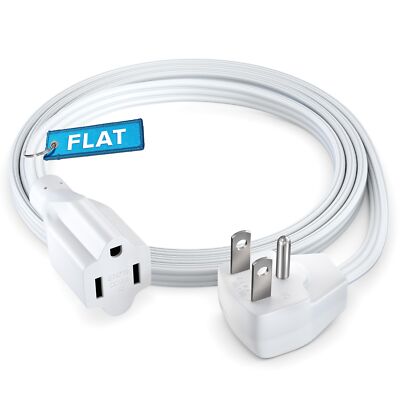 Extension Cord 4FT Heavy Duty Flat Wire 3 Prong Plug 14AWG UL White