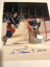 New York RANGERS Ed GIACOMIN Passed By Jim NEILSON  w/ the PUCK Signed 8X10 COA