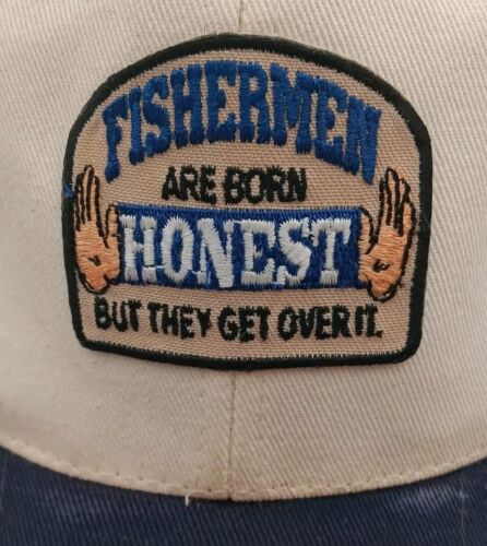 White Blue Snapback Hat. Fisherman Are Born Honest Vintage But they Get Over It" - Picture 5 of 8