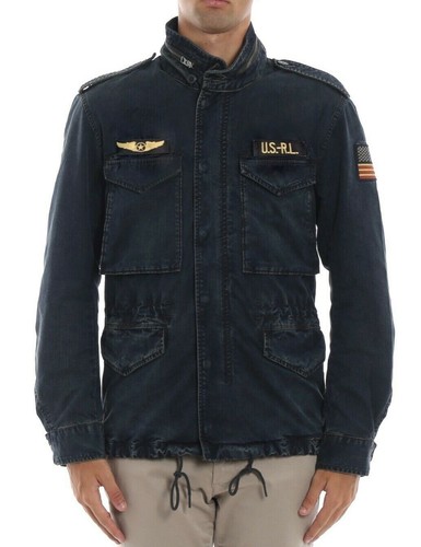 Polo Ralph Lauren Mens Denim Hooded Military Field Patch Jacket Size M - Picture 4 of 13