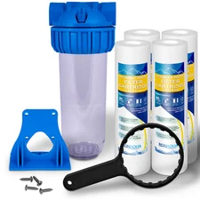 10" Clear Standard Whole House Water Filter System 4 Sediment 1 Micron Filters