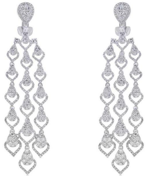 GRANDI ORECCHINI PENDENTI LAMPADARIO MULTI FILA 3D ORO BIANCO 18KT DIAMANTI 4 26CT