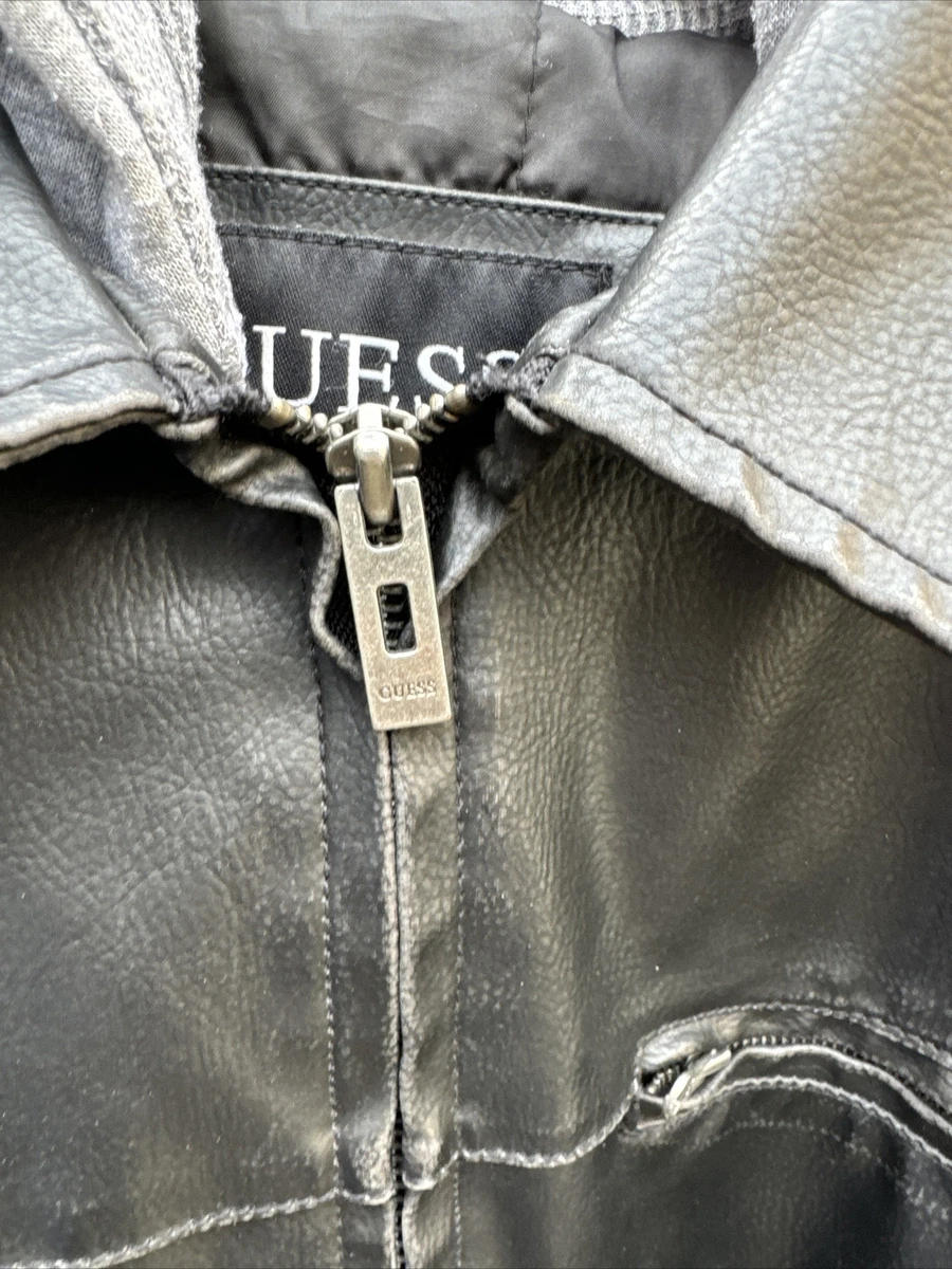 Guess men's faux leather hooded deals moto jacket