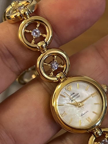 Jules Jurgensen Watch, Goldtone Women's with Genuine purple Gemstone New Battery - Picture 13 of 13