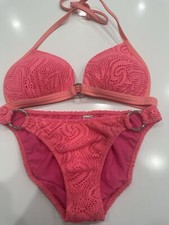 Venus Vintage Pink Lace Bikini Top C  Silver Hipster Bottoms 6 Perfect Set
