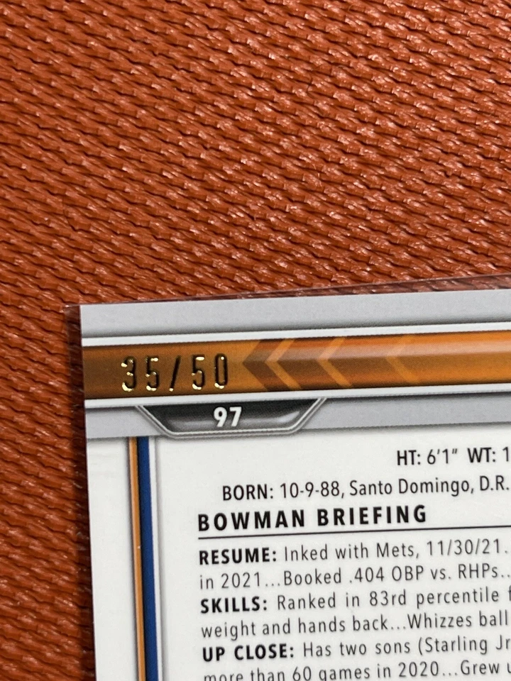 2022 Bowman Chrome STARLING MARTE Gold Refractor 35 /50 New York Mets - Image 2 of 3