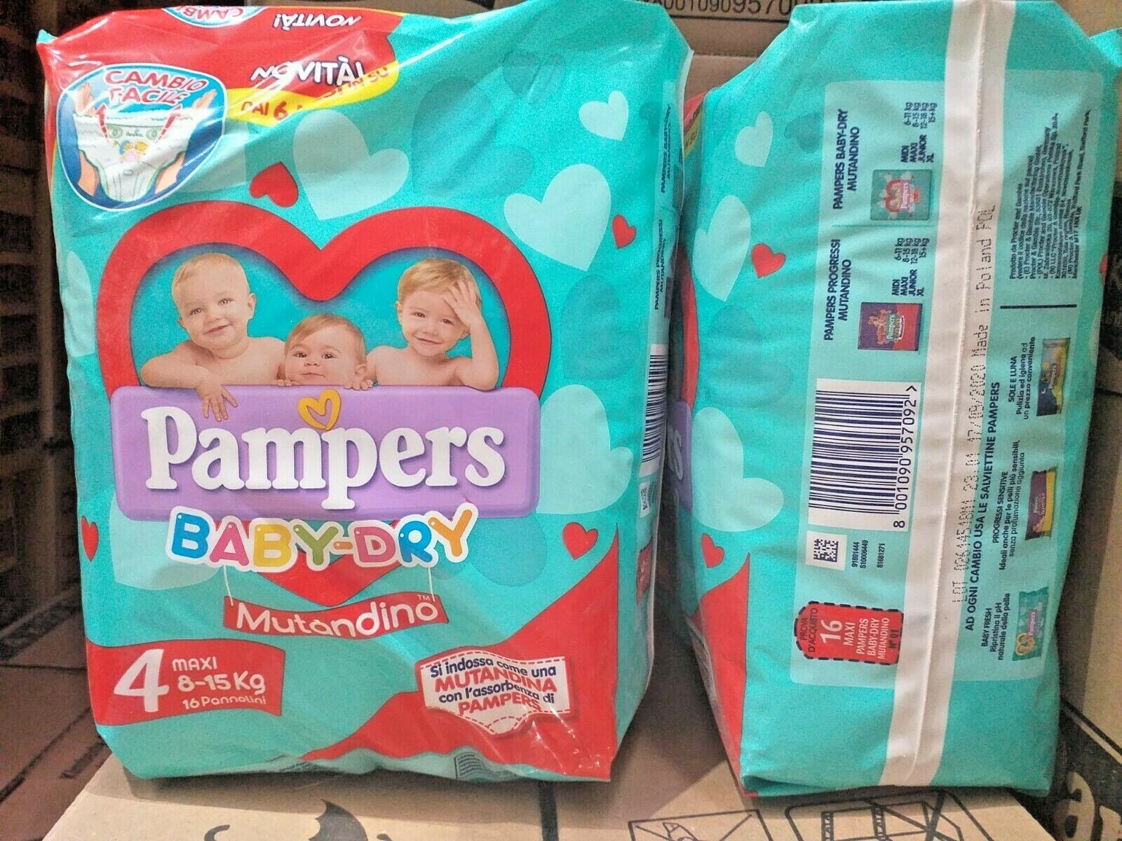 4 Pacchi (64 Mutandine) Pampers Baby Dry Mutandino Pannolino Tg. 4 (8-15 Kg)