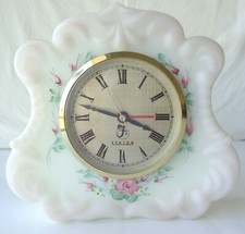 White Fenton Hand Painted Clock Works Signed by Artist Pink Floral Design 