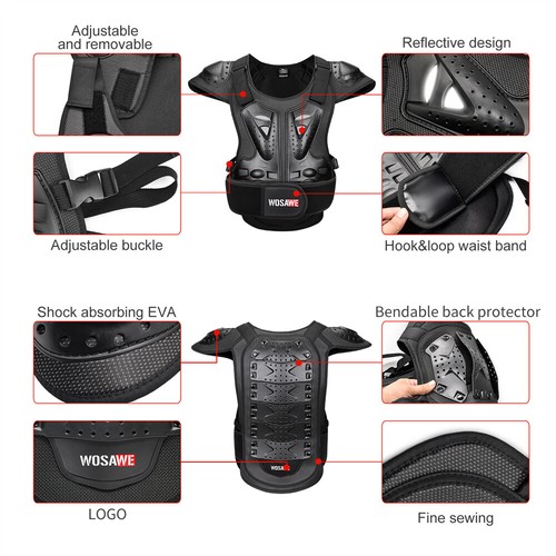 WOSAWE Adult/Childs Armor Jacket Motorcycle Full Body Chest Vest Motorbike Gear - Picture 9 of 22