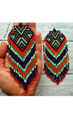 Tribal Earrings Native Large Boho American Seed Beads Handmade Earring