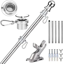 6 FT Flag Pole Kit - Stainless Steel Flagpole with No-Tangle Ring Clips