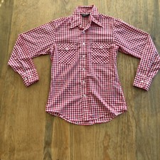 JCPenney Vintage Mens M 15/15.5 Button Western Long Sleeve Shirt Red Gingham