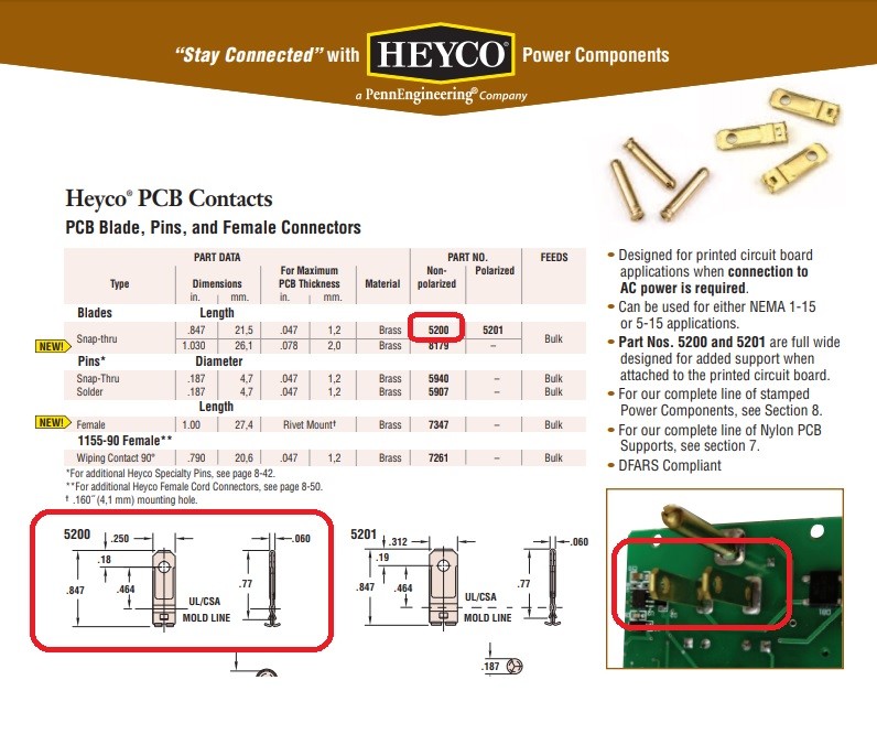 Heyco 5200 HEY5200 Printed Circuit Board PCB Brass Snap Through Blade ...