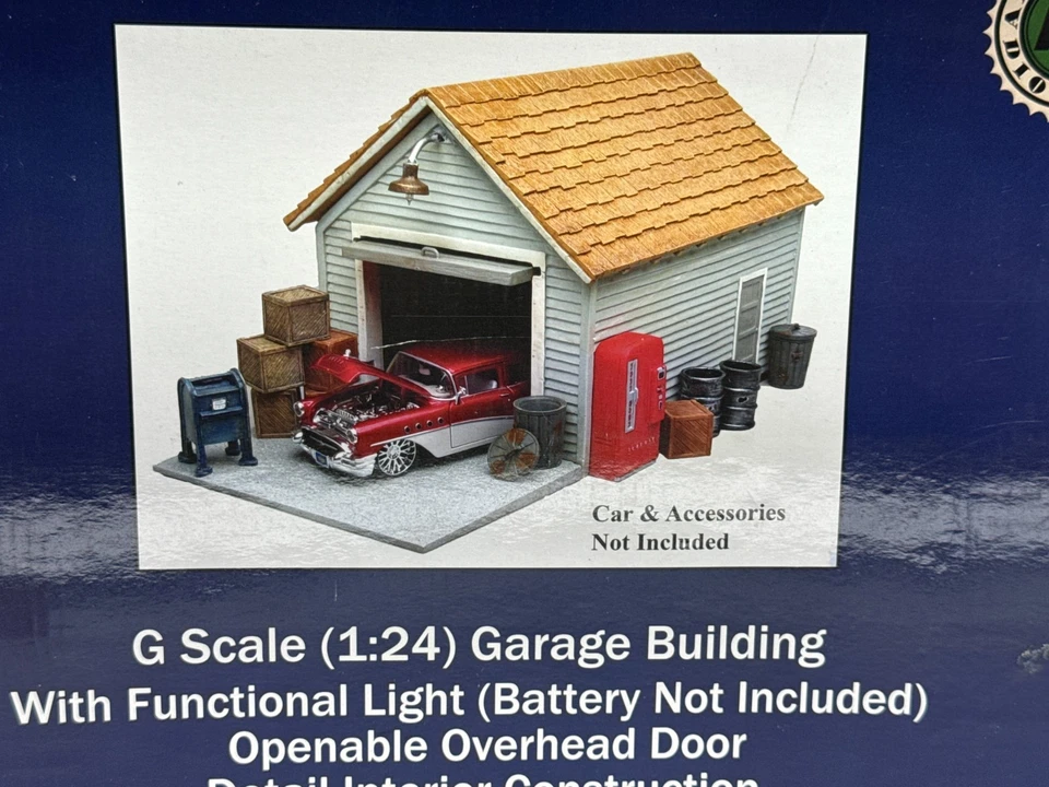 American Diorama 1:24 G Scale Garage Building TS-15808 Light Door Opens NEW - Image 2 of 4