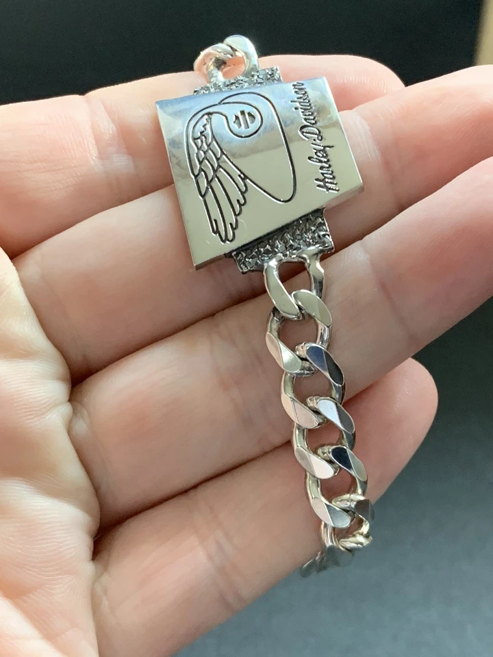 Pulseira de corrente de elos cubana Harley Davidson prata esterlina 925 8 5/8" - Imagem 4 de 4