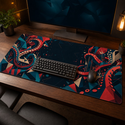 Geometric Abyssal Octopus Gaming Mouse Pad Desk Mat 36x18
