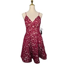 My Michelle Burgundy Lace Fit Flare Dress Size 5 Spaghetti Strap NWT