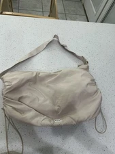 Wilo The Label Cream Puffer Tote Bag Cinch Crossbody Strap Zip Top