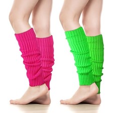 Women's Leg Warmers - 1/2 Pack 80s Retro Fashion Knit for Girls Green, Hot Pink