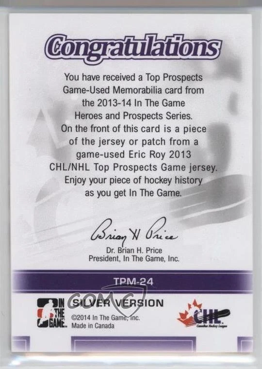 2013 ITG Heroes and Prospects Silver Jersey Montreal Card Show 1/1 Eric Roy 2a8 - Image 2 of 3