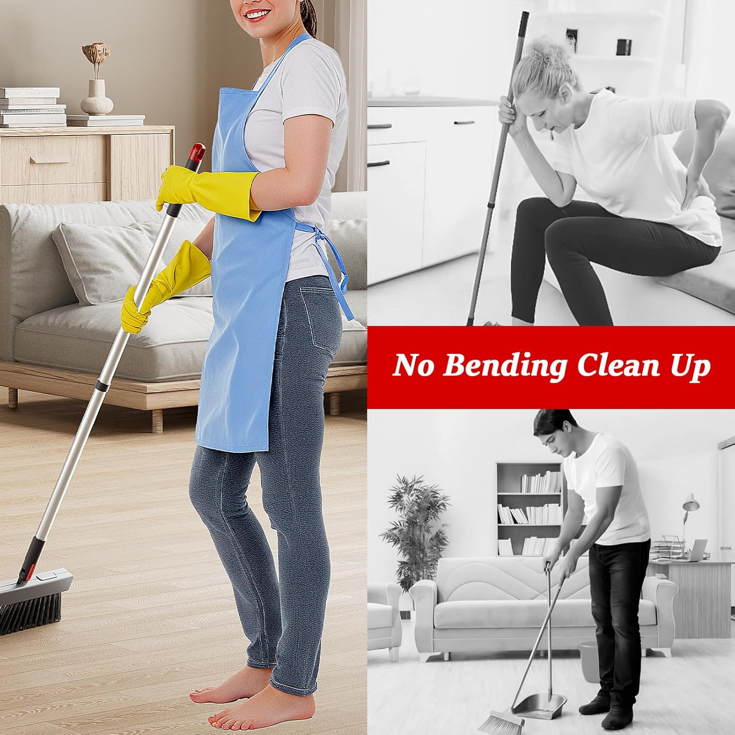 Broom with Dustpan Combo Set 50” Adjustable Long Handle 180 Degree Rotating Broo