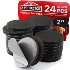 X-Protector Felt Furniture Pads - 24 Pcs 2" - Round 24 Black, Round, Black