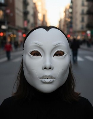 Articulated geisha mask with movable jaw, cosplay accessory, customizable
