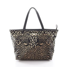 Salvatore Ferragamo Gancini leopardato borsetta tote bag nylon pelle nero avorio