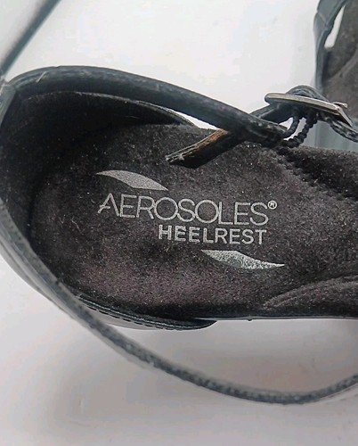 Wms Sz8 Aerosoles Heel Rest Black Patent Strappy Cushion Insole Pointed Toe Pump - Picture 13 of 21