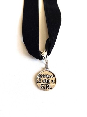 Black Velvet Choker Necklace with Gold Color Because I am a Girl Coin 14''