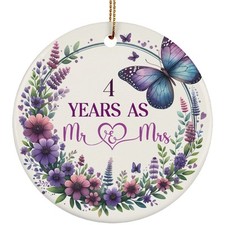 4th Wedding Anniversary Ornament 4 Years As Mr  Mrs Wreath Christmas Gifts