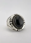 Vintage Navajo Sterling Silver Black Onyx Oval Stamped Men's Ring