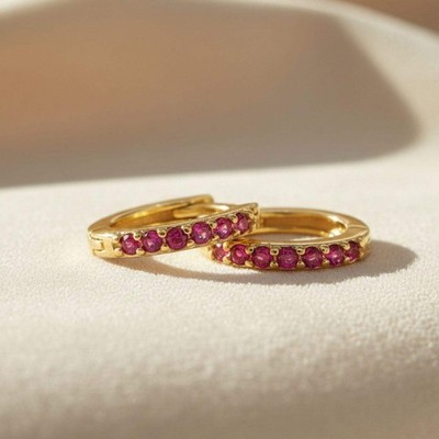 Ruby July Birthstone Small Huggie Hoop Earrings