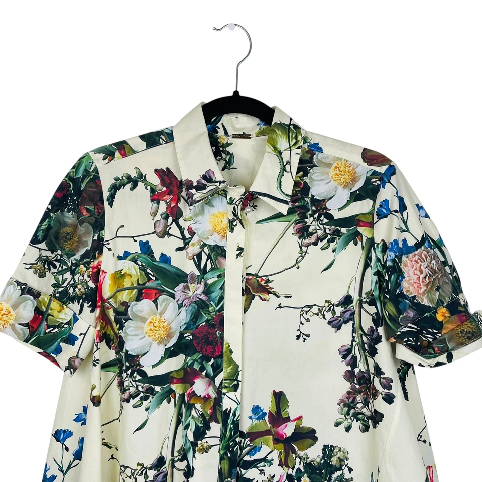 Camisa Adam Lippes Mujer 6 Mediana Blanca Estampado Floral Manga Corta Abotonada Top Foto 2 de 4