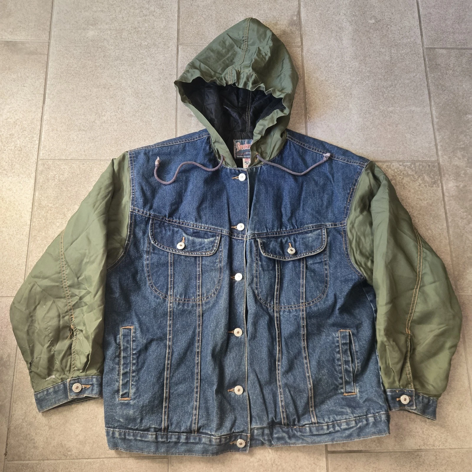 Vintage Breaker Jeans Denim Varsity Jacket Sz M Hoodie 90s Streetwear