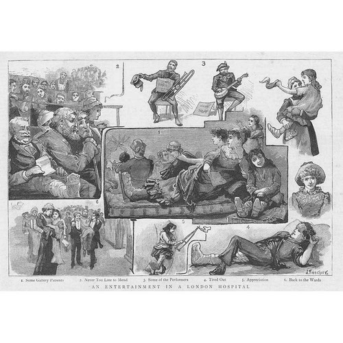 LONDON A Performance/Show at a Victorian Hospital - Antique Print 1886