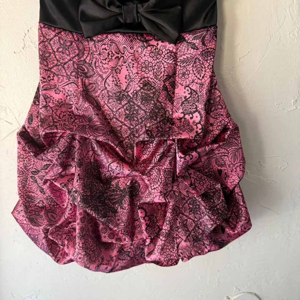 Ruby Rox Vintage Y2k Pink Black Lace Ruffle Bubble Dress M Emo Punk Scene Dance - Image 3 of 4