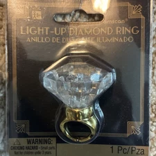 6 Pack Amscan Gold Plastic Light Up Diamond Engagement Ring Party Favor New!!!
