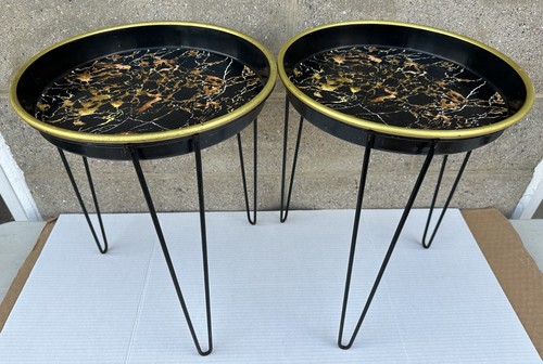 Mid Century Modern Metal Hairpin Leg Side End Tables Plant Stand Removable Trays